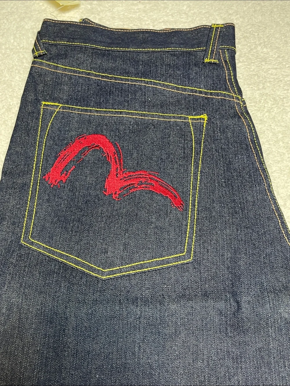 Evisu Heritage Y2K  Blue Denim Shorts With Cherry Graphic Embroidered Size 38